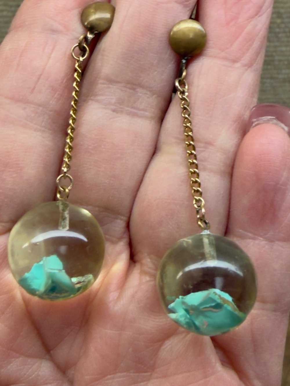 Handmade Gold-Tone Drop Earrings with Turquoise Accent